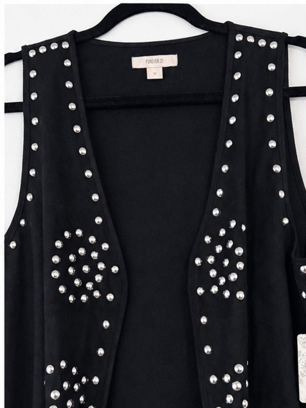 NWT Forever 21 Black Studded Fringe Vest Duster Boho Western Medium